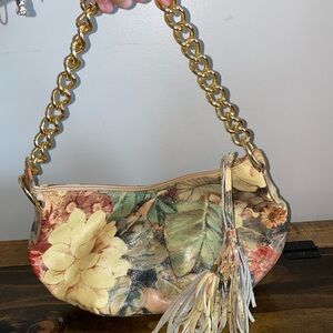 Maurizio Taiuti Floral Leather Gold Chain Strap Purse